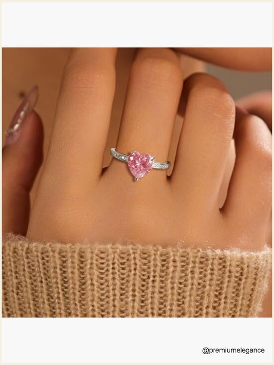 Dainty Sterling Silver Heart Promise Ring with Pink Cubic Zirconia for Women main image 2